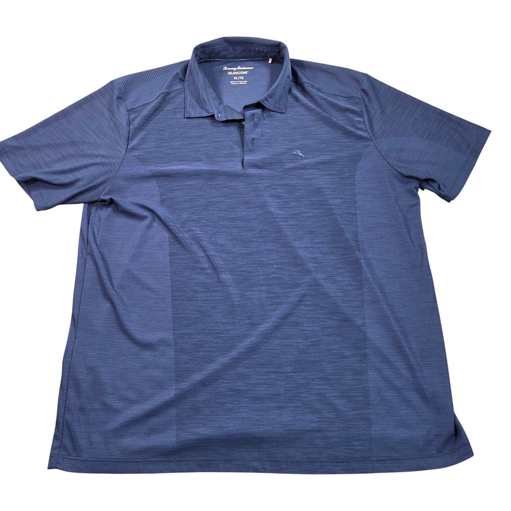Tommy Bahama IslandZone Polo Shirt Mens XL Navy Blue Heathered Mesh Performance